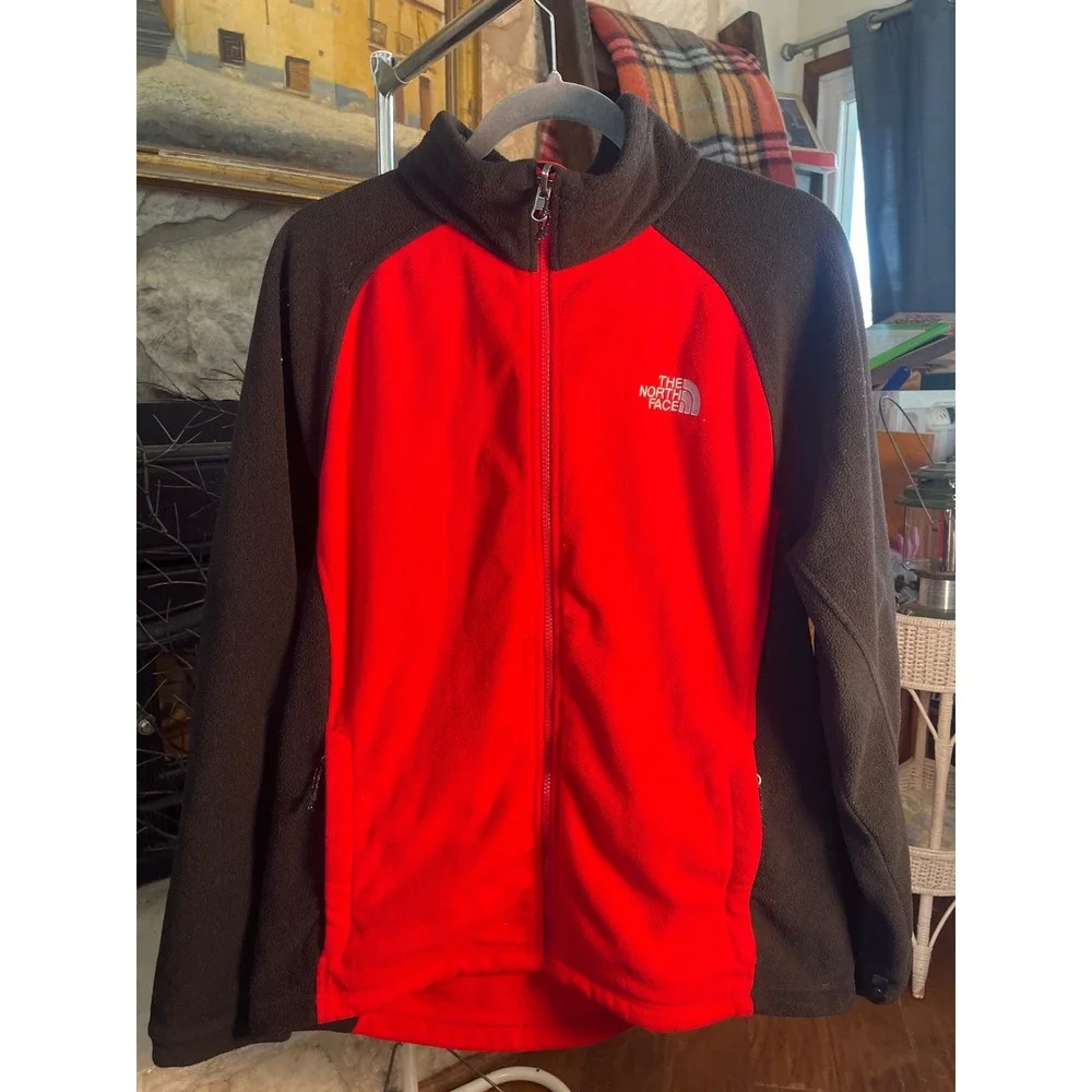 The North Face Red Black Colorblock Fleece Jacket Full Zip Mens‎ L vintage Y2K